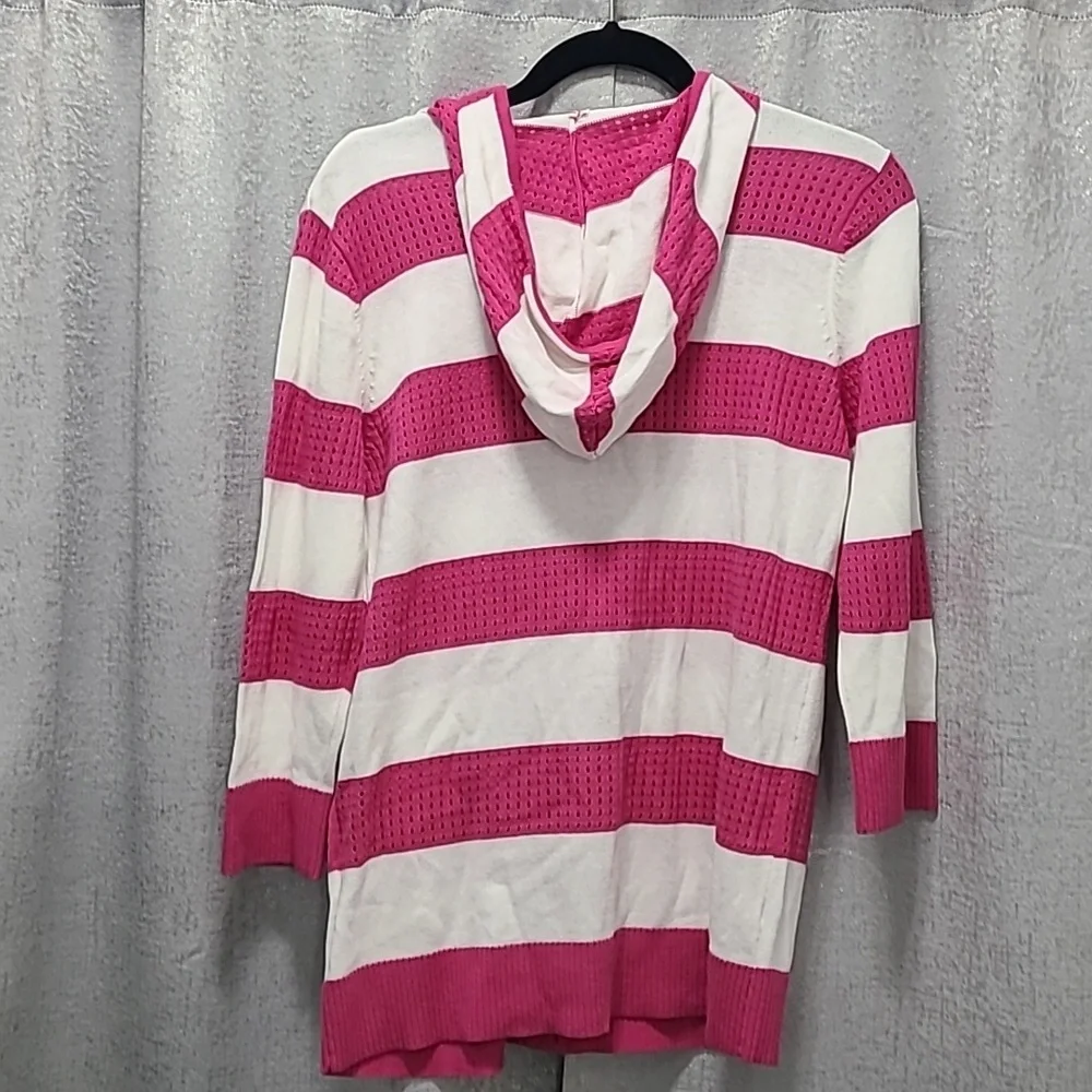 Christopher & Banks‎ Pink and White Knit Full Zip Hooded Top NWT